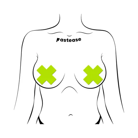 Pastease Plus X: Glow-in-the-Dark Neon Yellow Cross Pasties Nipple Covers