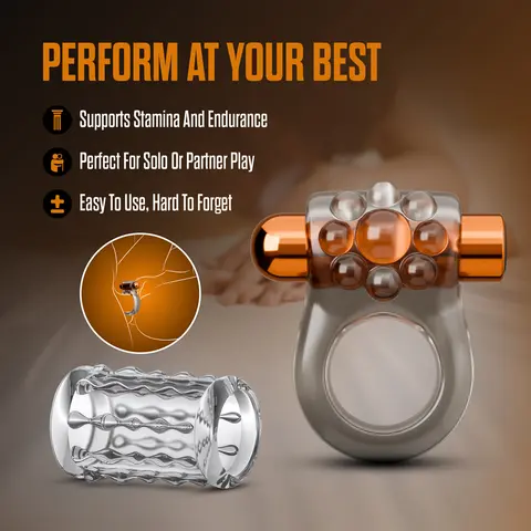 Stay Hard Vibrating Cock Ring Set with Sleeve 1