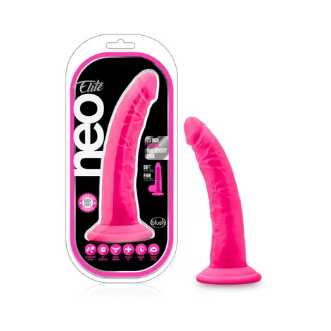 Neo Elite 7.5 in. Silicone Dual Density Dildo Neon in Pink