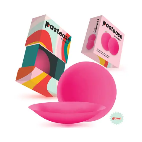 Pastease Halos Reusable Sticky Adhesive Silicone Nipple Cover Neon Pink Glow-in-the-Dark Large D+ Cup in Glow in the Dark