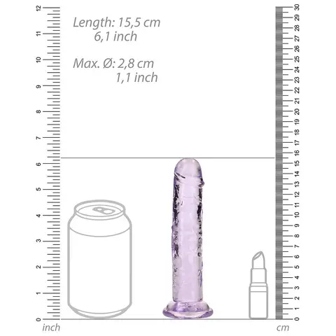 RealRock Crystal Clear Straight 6 in. Dildo Without Balls in Purple