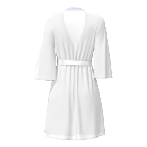 Magic Silk Sheer Passion Flutter Sleeve Robe White/Lavender S/M