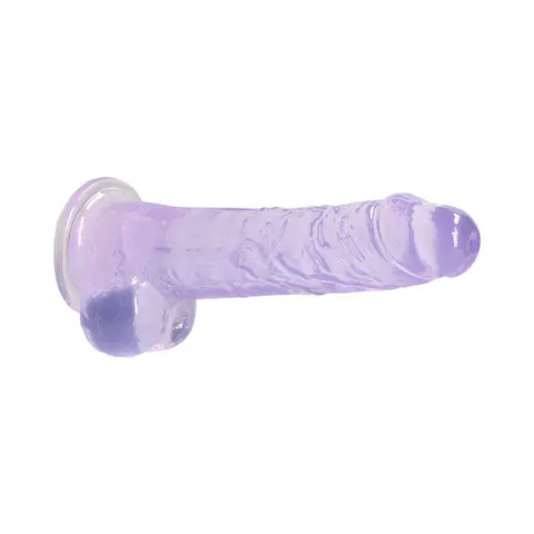 RealRock Crystal Clear Realistic 8 in. Dildo With Balls and Suction Cup in Purple