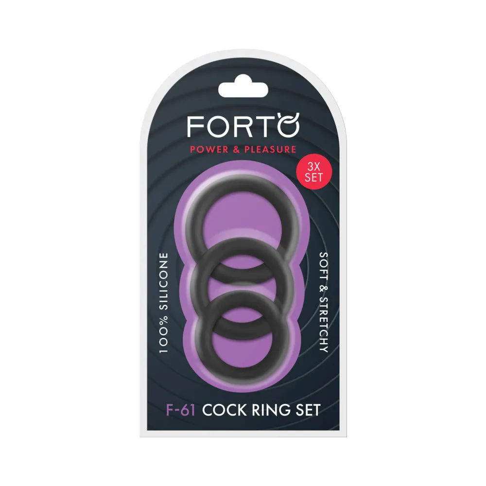 Forto F-61 3-Piece Silicone Cockring Set in Black