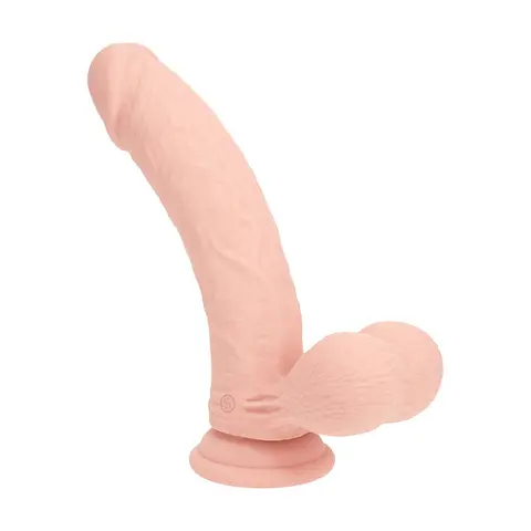 Realrock Realistic Dual Density Vibrating Silicone Dildo with Weighted Balls 8 in. in Beige