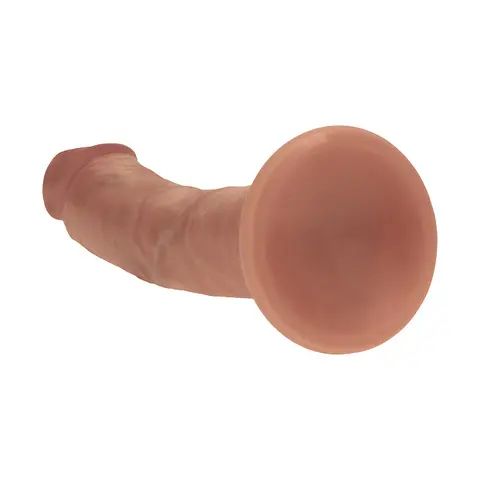 Realrock Dual Density Silicone Realistic Curved Dildo 8 in. in Tan