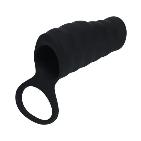 LEVELZ Vibrating Ribbed Silicone Cock Sleeve & Ball Ring in Black