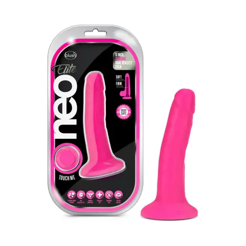 Neo Elite 6 in. Silicone Dual Density Dildo Neon in Pink