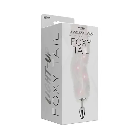 Foxy Tail Light Up Faux Fur Butt Plug With Multicolored Light Pattern in White