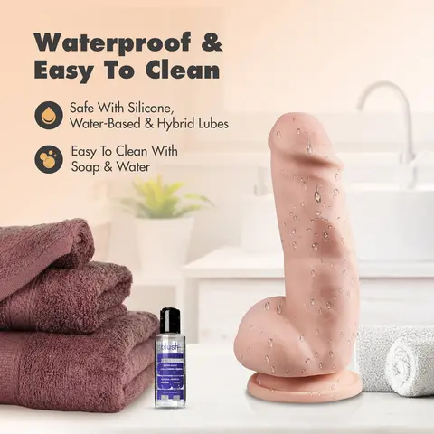 Dr. Skin Plus Girthy 7 in. Triple Density Posable Dildo with Balls in Beige