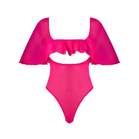 Magic Silk Pink Kink Flutter Sleeve Teddy Pink Glow Queen Size