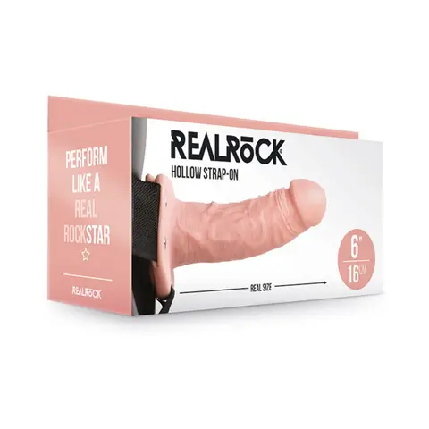 RealRock Realistic 6 in. Hollow Strap-On in Beige