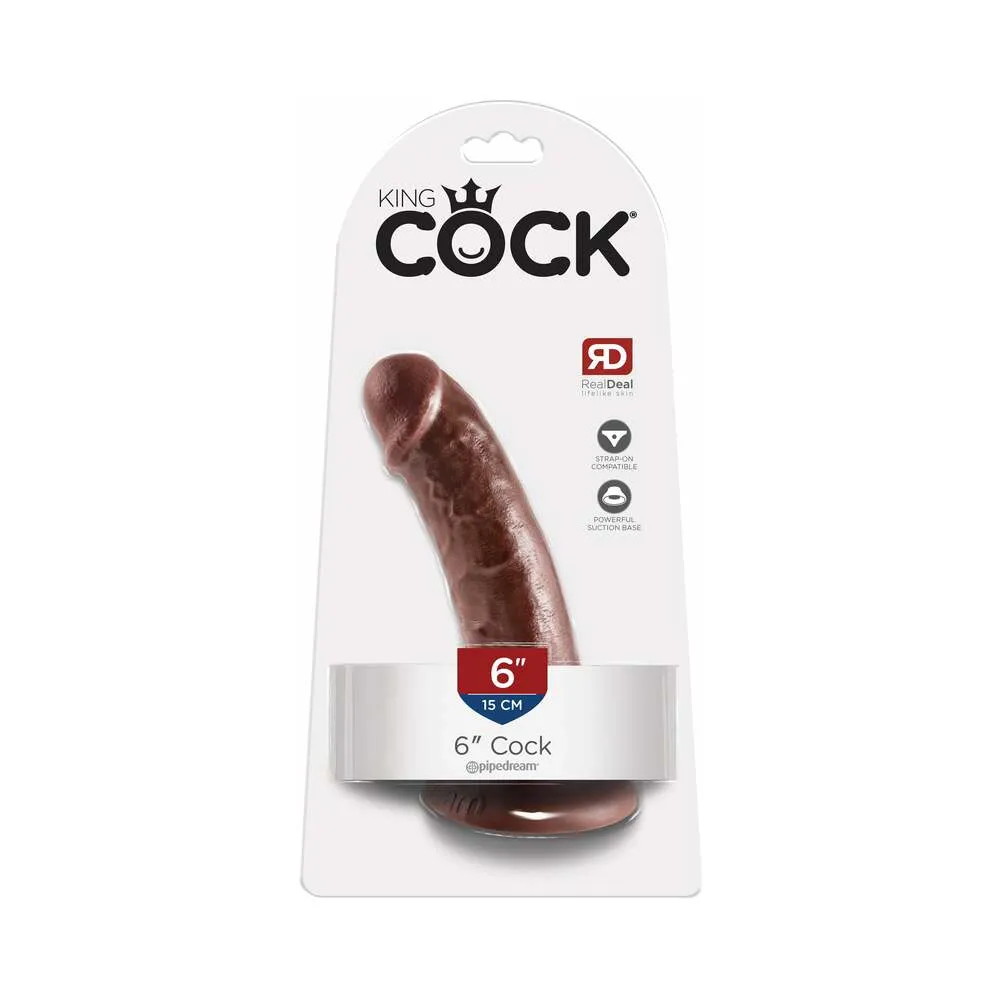 King Cock 6 in. Cock Realistic Dildo With Suction Cup in Brown