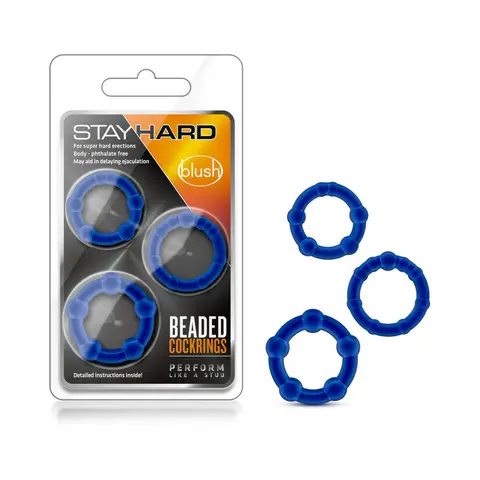 Stay Hard Beaded Cockrings 3-Piece Set in Blue