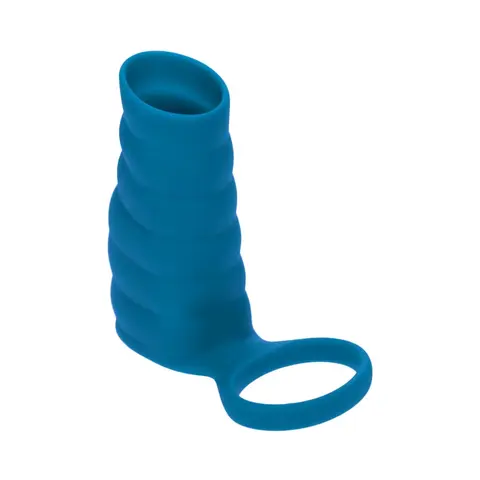 LEVELZ Vibrating Ribbed Silicone Cock Sleeve & Ball Ring in Teal