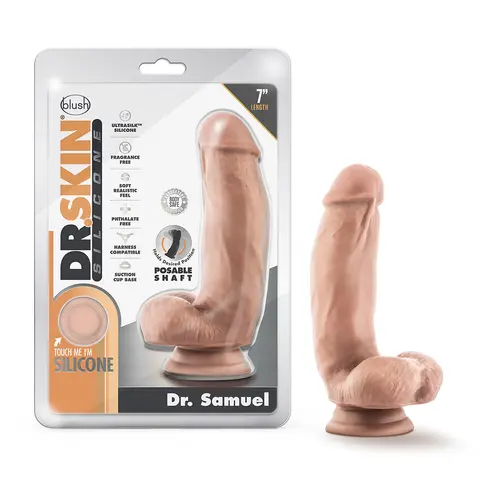 Dr. Skin Silicone Dr. Samuel Realistic 7 in. Posable Dildo with Balls Beige