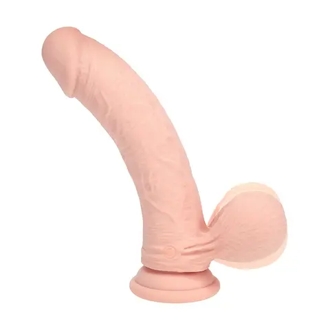 Realrock Realistic Dual Density Vibrating Silicone Dildo with Weighted Balls 8 in. in Beige