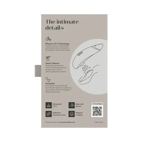 Womanizer Premium 2 Rechargeable Silicone Luxurious Pleasure Air Clitoral Stimulator in Gray