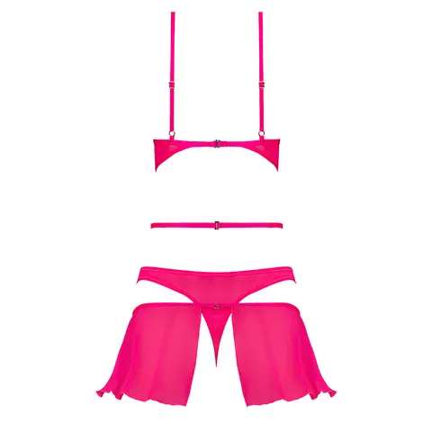 Magic Silk Pink Kink Bralette, High Leg Panty & Garter Skirt Set Pink Glow L/XL