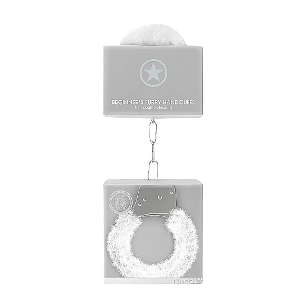 Ouch! Beginner's Furry Handcuffs With Quick-Release in White