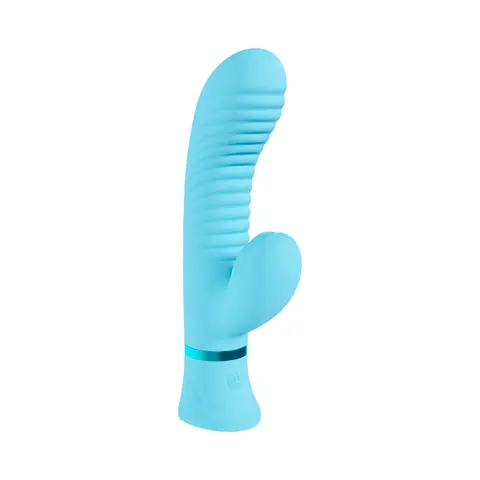 Loveline Mystique Rechargeable Silicone Ribbed Rabbit Vibrator in Blue