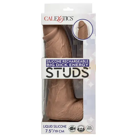 STUDS Big Dick Energy Silicone Rechargeable Dildo 7.5 in. in Brown