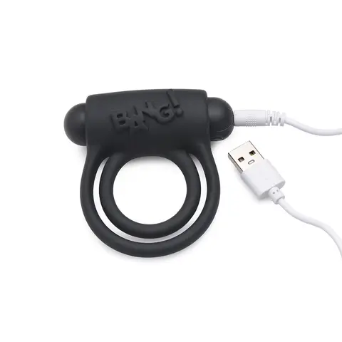 BANG! Silicone Cock Ring & Bullet with Remote Control in Black