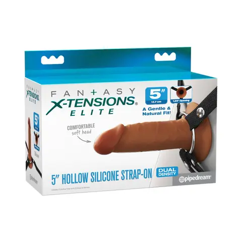 Fantasy X-Tensions Elite Silicone Hollow Strap-On Dual Density 5 in. in Brown