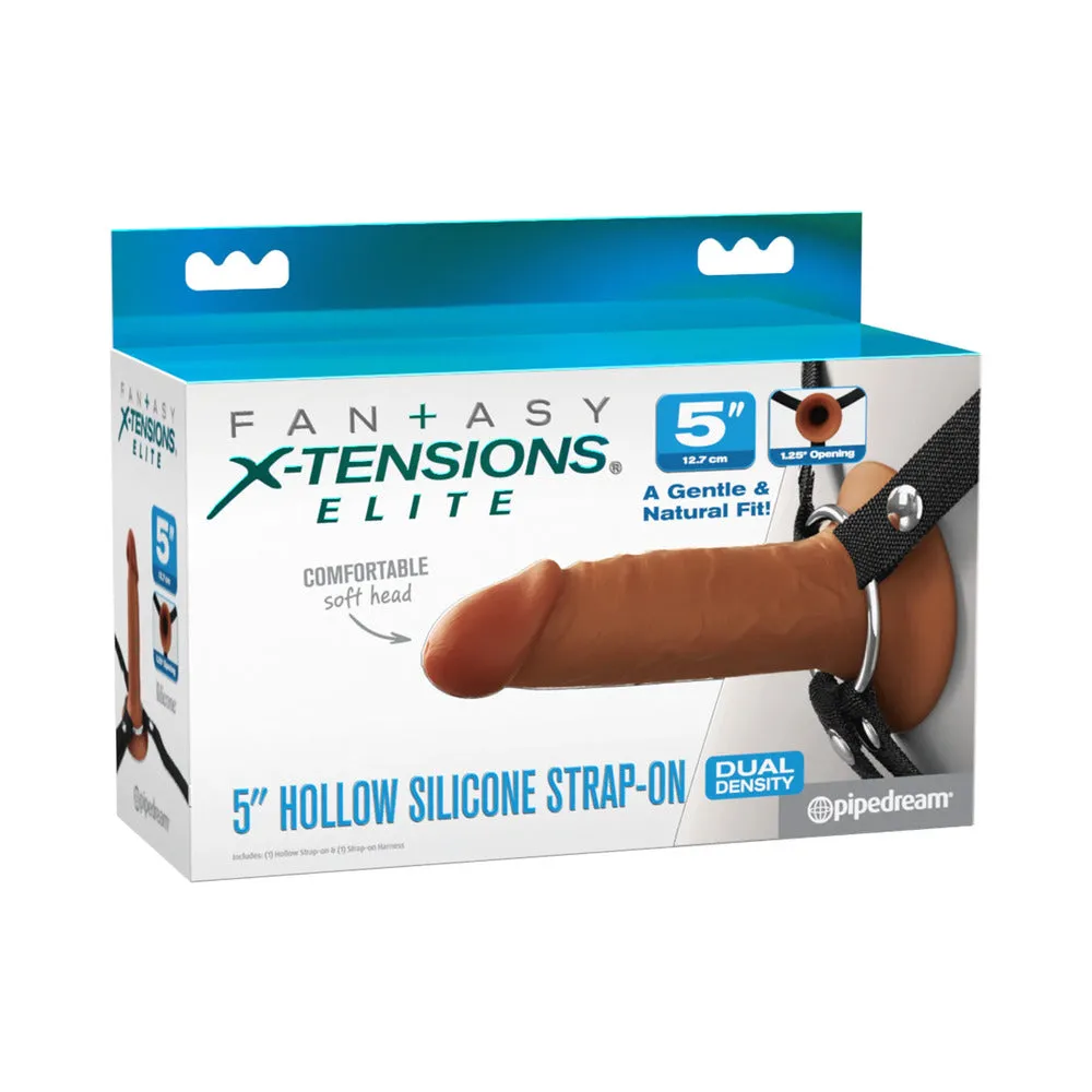 Fantasy X-Tensions Elite Silicone Hollow Strap-On Dual Density 5 in. in Brown
