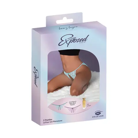 Magic Silk Pheromone Panties Crotchless & Open Back Panty 2-Pack Lilac/Aqua Queen Size