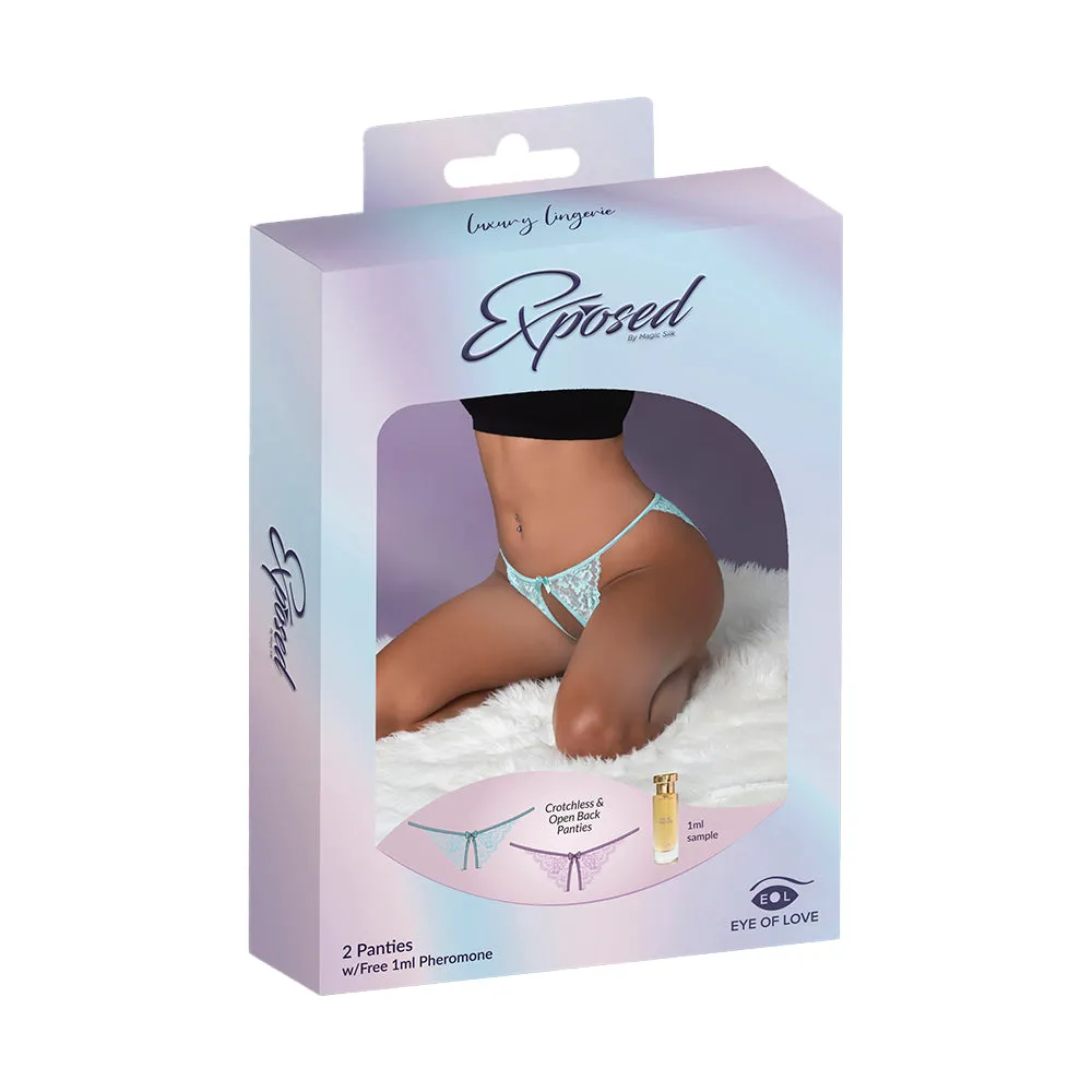 Magic Silk Pheromone Panties Crotchless & Open Back Panty 2-Pack Lilac/Aqua Queen Size