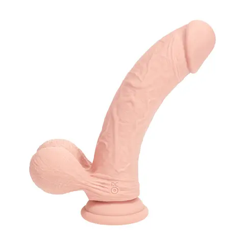 Realrock Realistic Dual Density Vibrating Silicone Dildo with Weighted Balls 8 in. in Beige