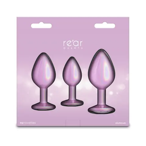 Rear Assets 3-Piece Metal Plug Kit Iridescent Pink with Pink Gem
