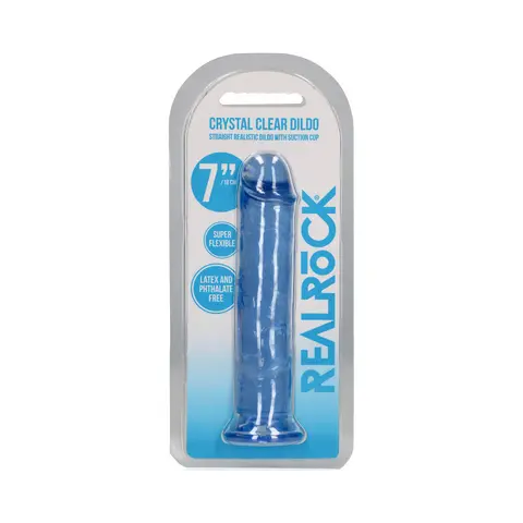RealRock Crystal Clear Straight 7 in. Dildo Without Balls in Blue
