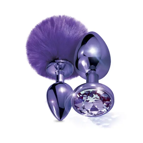 NIXIE Metal Butt Plug Set Pom Pom and Jewel-Inlaid Metallic in Purple