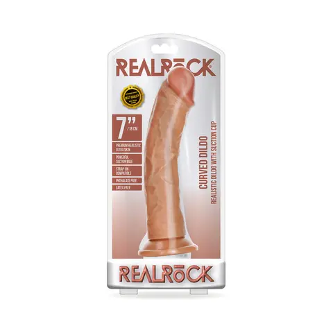 RealRock Realistic 7 in. Curved Dildo With Suction Cup in Tan