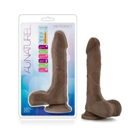 Au Naturel Mister Perfect 8.5 in. Posable Dual Density Dildo with Balls in Brown