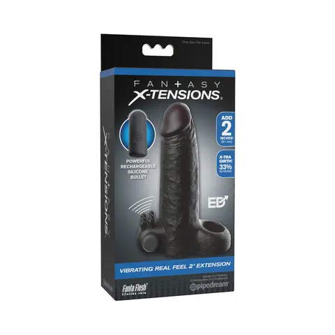 Fantasy X-Tensions Vibrating Real Feel Extension 2 in. in Black