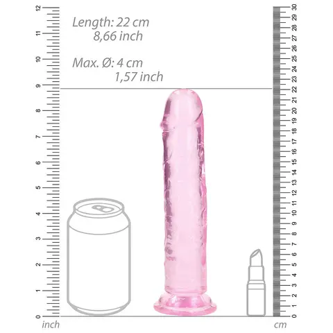 RealRock Crystal Clear Straight 8 in. Dildo Without Balls in Pink
