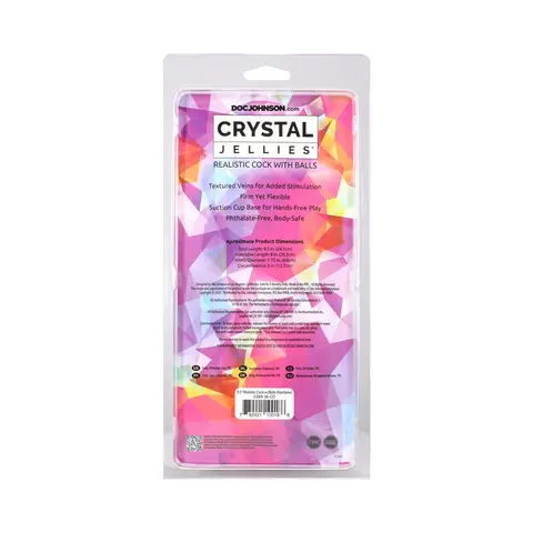 Crystal Jellies 9.5 in. Realistic Cock with Balls Rainbow