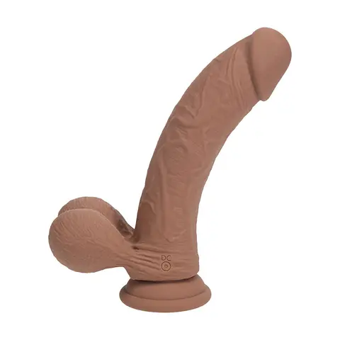 Realrock Realistic Dual Density Vibrating Silicone Dildo with Weighted Balls 8 in. in Tan