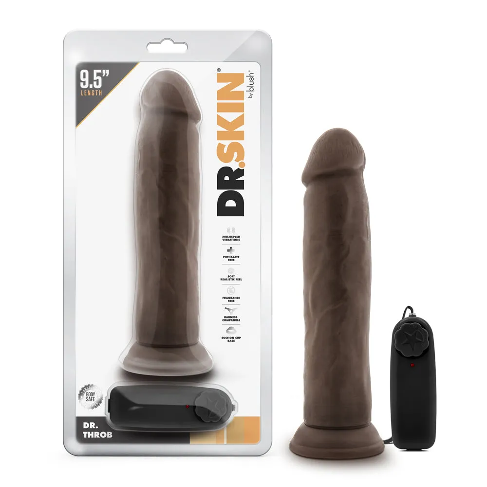 Dr. Skin Dr. Throb Realistic 9.5 in. Vibrating Dildo in Brown