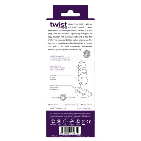 VeDO Twist Rechargeable Silicone Vibrating Anal Plug in Purple
