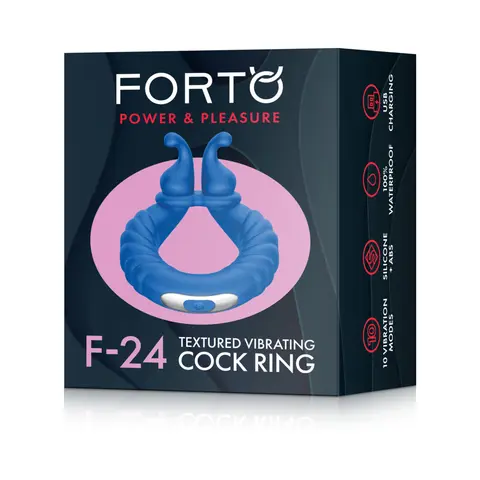 Forto F-24 Rechargeable Silicone Textured Vibrating Cockring in Blue