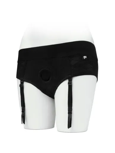 unisex crotchless open-back lace harness briefs