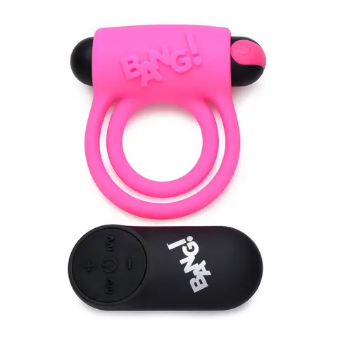 BANG! Silicone Cock Ring & Bullet with Remote Control in Pink