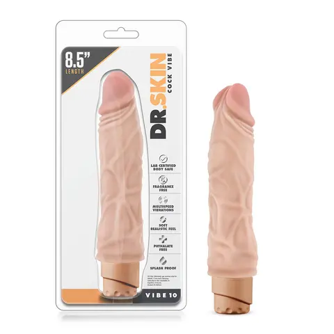 Dr. Skin Cock Vibe 10 Realistic 8.5 in. Vibrating Dildo in Beige
