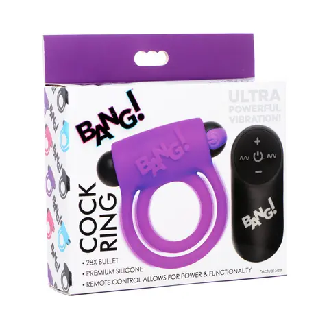 BANG! Silicone Cock Ring & Bullet with Remote Control in Purple