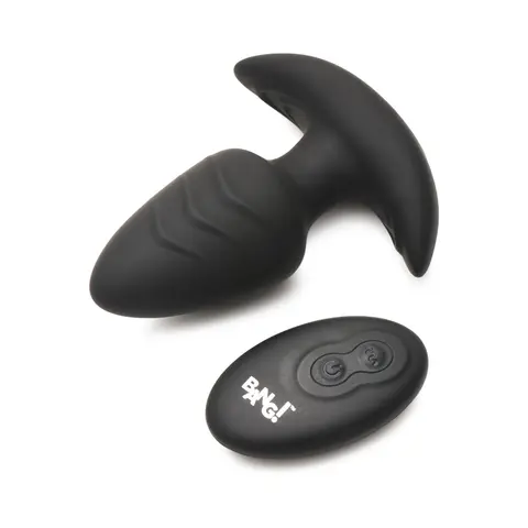 BANG! Rotating & Vibrating Silicone Butt Plug with Remote in Black