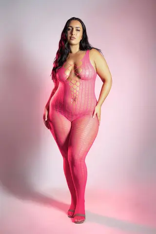 Fantasy Lingerie Glow Turn Up Bodystocking with Back Cut-Out Detail Queen Size